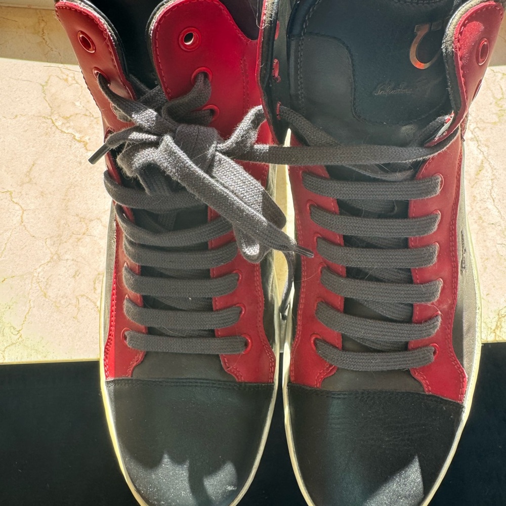 Salvatore Ferragamo Red and Black Sneakers